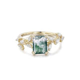 Sterling Silver 10K 14K 18K 2CT Natural Moss Agate Leaf Engagement Wedding Promise Rings Set