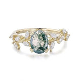 Sterling Silver 10K 14K 18K 2CT Natural Moss Agate Leaf Engagement Wedding Promise Rings Set