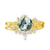 Sterling Silver Personalized Engraved Moss Agate Bridal Wedding Promise Engagement Ring Set for Women