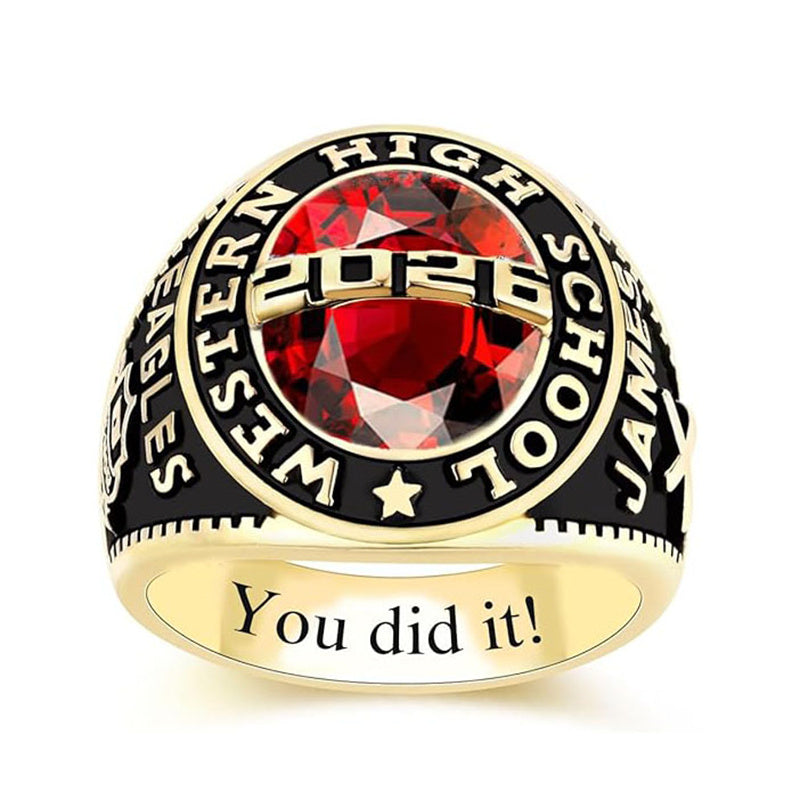 Sterling Silver Personalized Engraved Birthstone Pattern Class Ring Graduation Gift