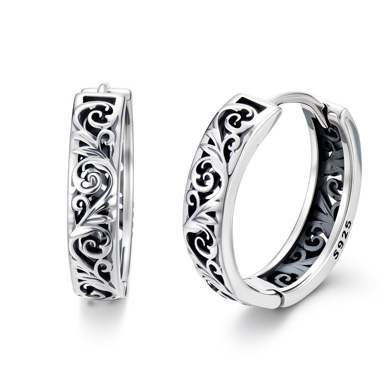 Sterling Silver Vintage Filigree Hoop Earrings
