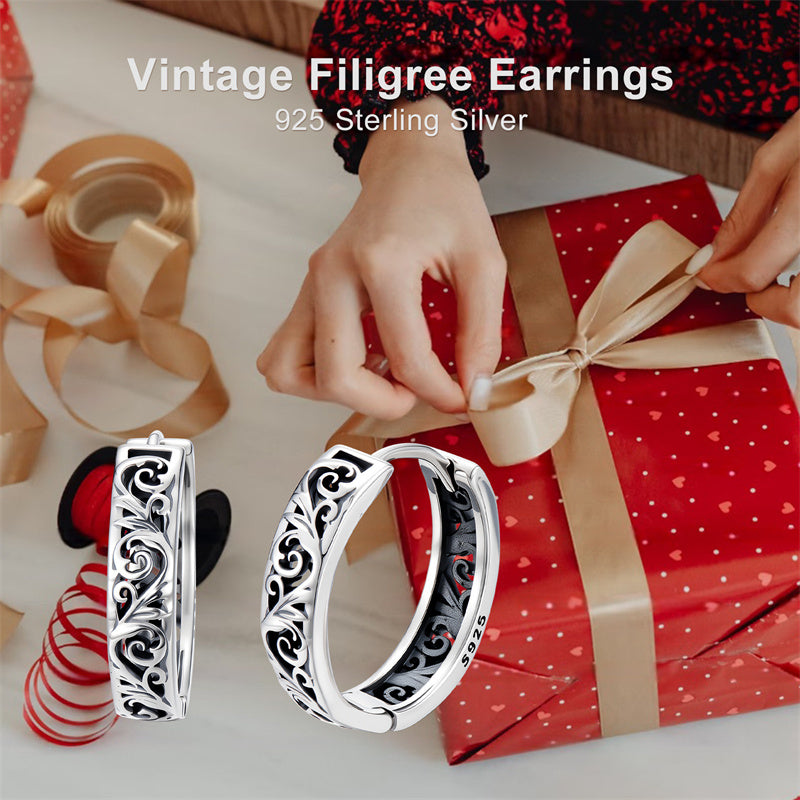 Sterling Silver Vintage Filigree Hoop Earrings