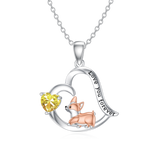 Sterling Silver Birthstone Corgi Pendant Necklace