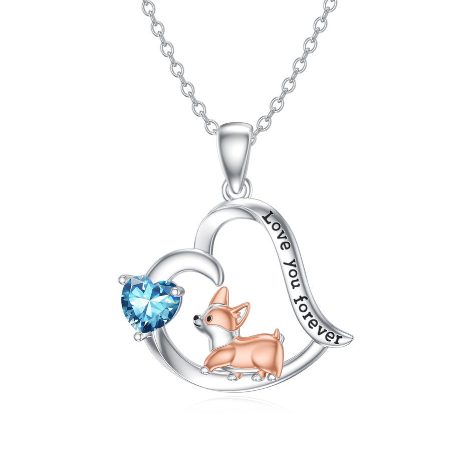 Sterling Silver Birthstone Corgi Pendant Necklace