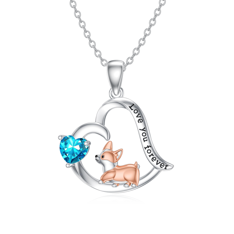 Sterling Silver Birthstone Corgi Pendant Necklace