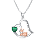 Sterling Silver Birthstone Corgi Pendant Necklace