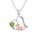 Sterling Silver Birthstone Corgi Pendant Necklace