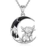 Sterling Silver Mountain Highland Cow Pendant Necklace