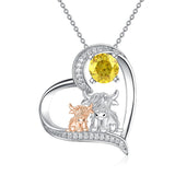 Sterling Silver Birthstone Two Highland Cow Pendant Necklace