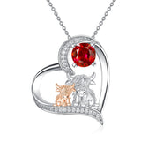 Sterling Silver Birthstone Two Highland Cow Pendant Necklace