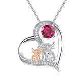 Sterling Silver Birthstone Two Highland Cow Pendant Necklace