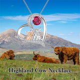 Sterling Silver Birthstone Two Highland Cow Pendant Necklace