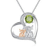 Sterling Silver Birthstone Two Highland Cow Pendant Necklace