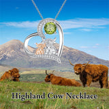 Sterling Silver Birthstone Two Highland Cow Pendant Necklace