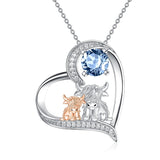 Sterling Silver Birthstone Two Highland Cow Pendant Necklace