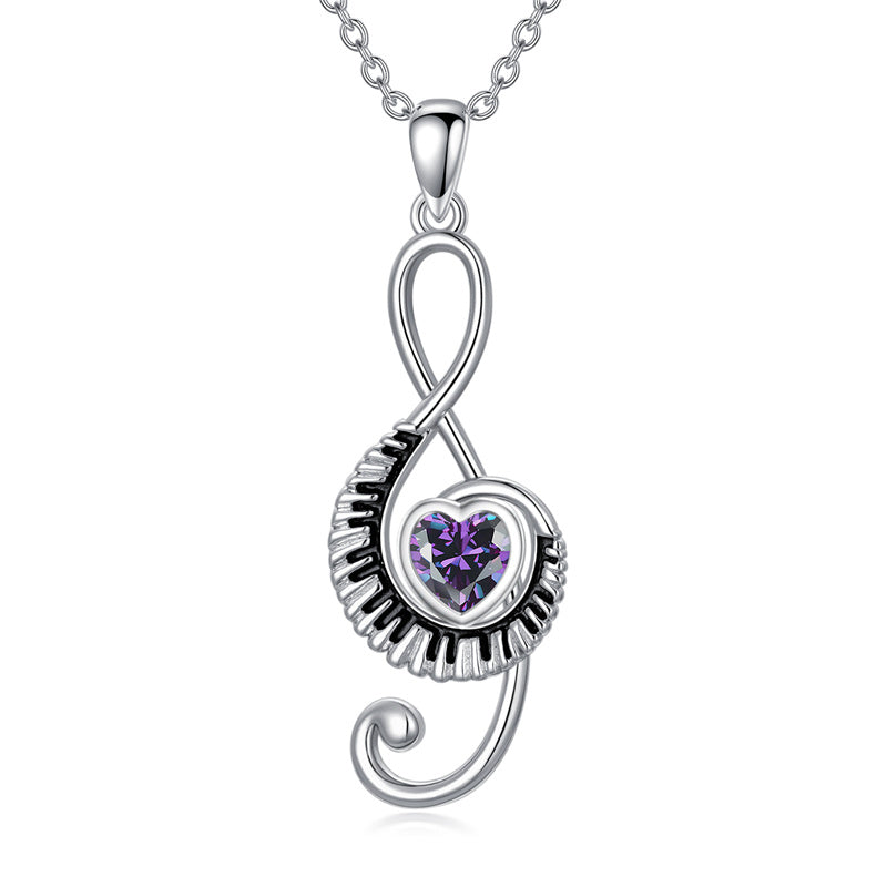 Sterling Silver Birthstone  Music Piano  Pendant Necklace
