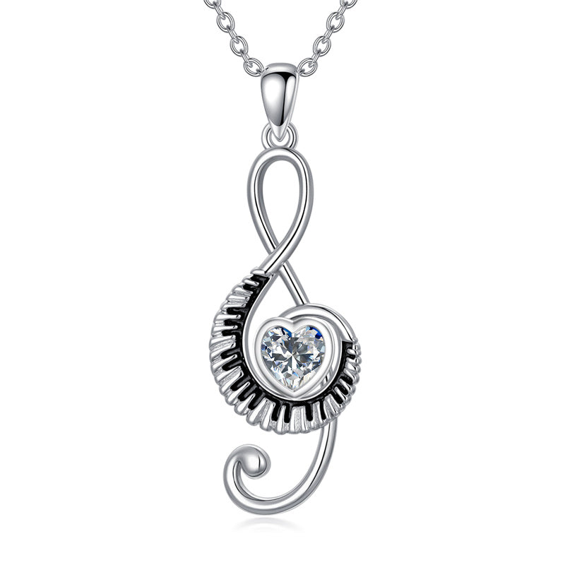 Sterling Silver Birthstone  Music Piano  Pendant Necklace