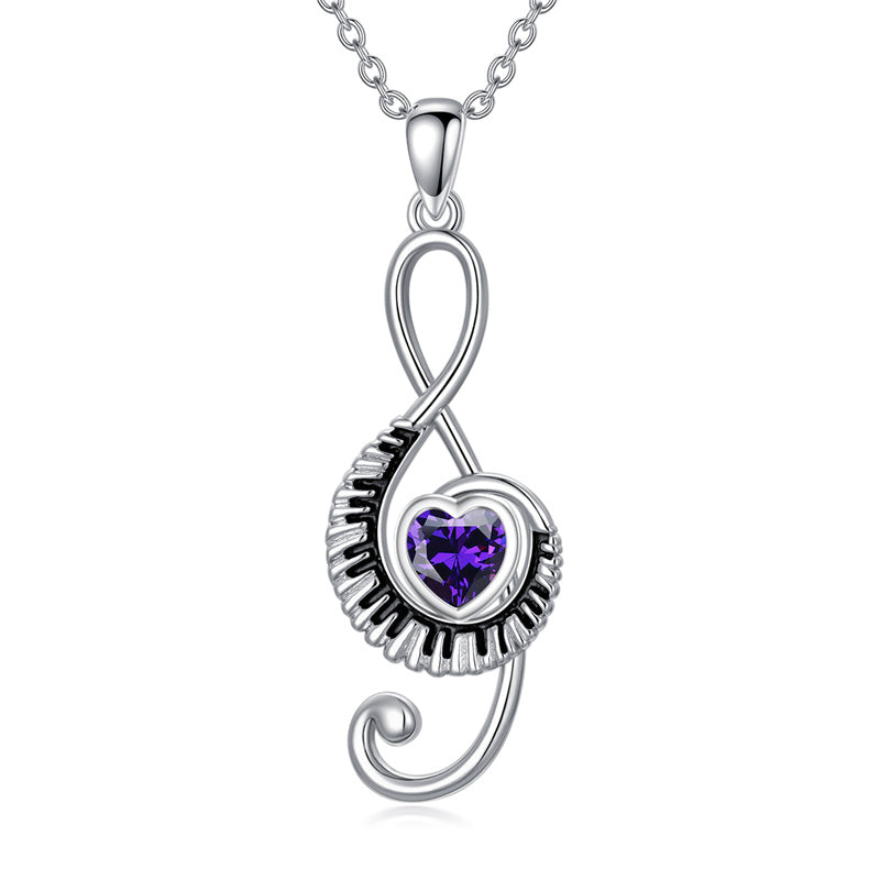 Sterling Silver Birthstone  Music Piano  Pendant Necklace