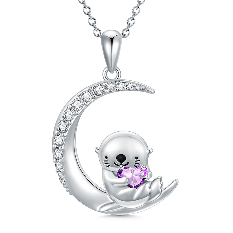 Sterling Silver Birthstone Sea Otter Pendant Necklace