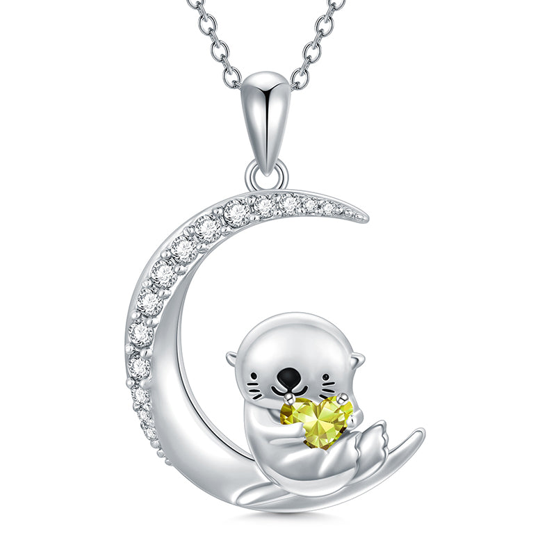 Sterling Silver Birthstone Sea Otter Pendant Necklace