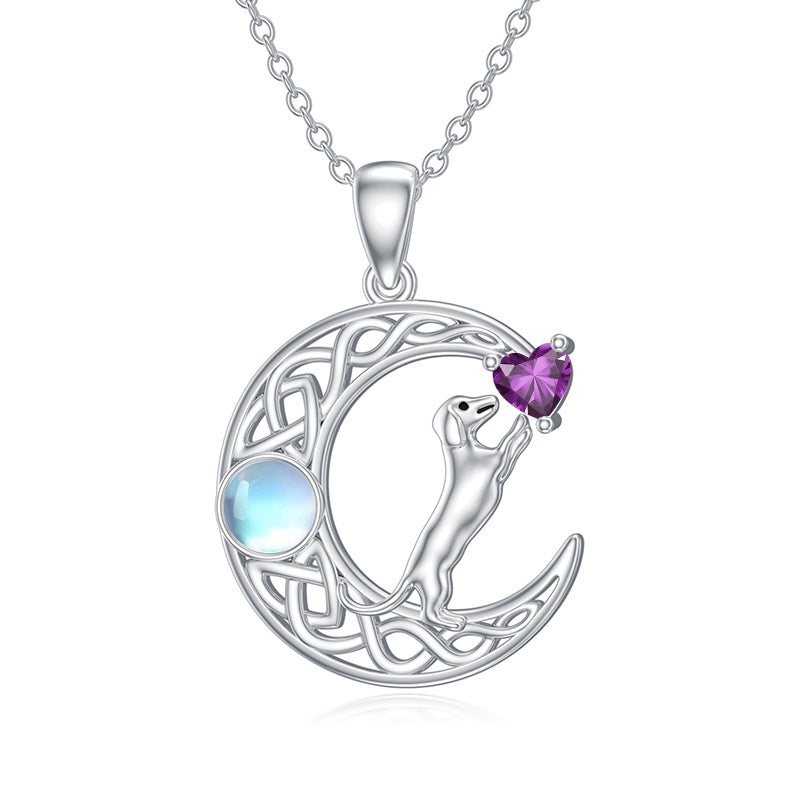 Sterling Silver Heart Birthstone  Dachshund Pendant Necklace
