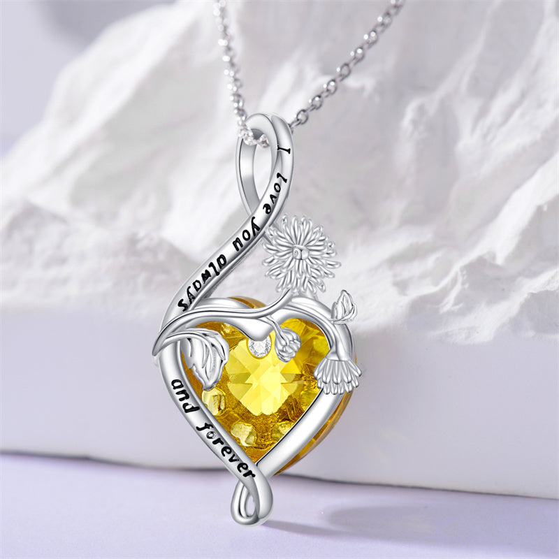 Sterling Silve 12Month  Birthstone Birth Flower Necklace  Pendant Necklace