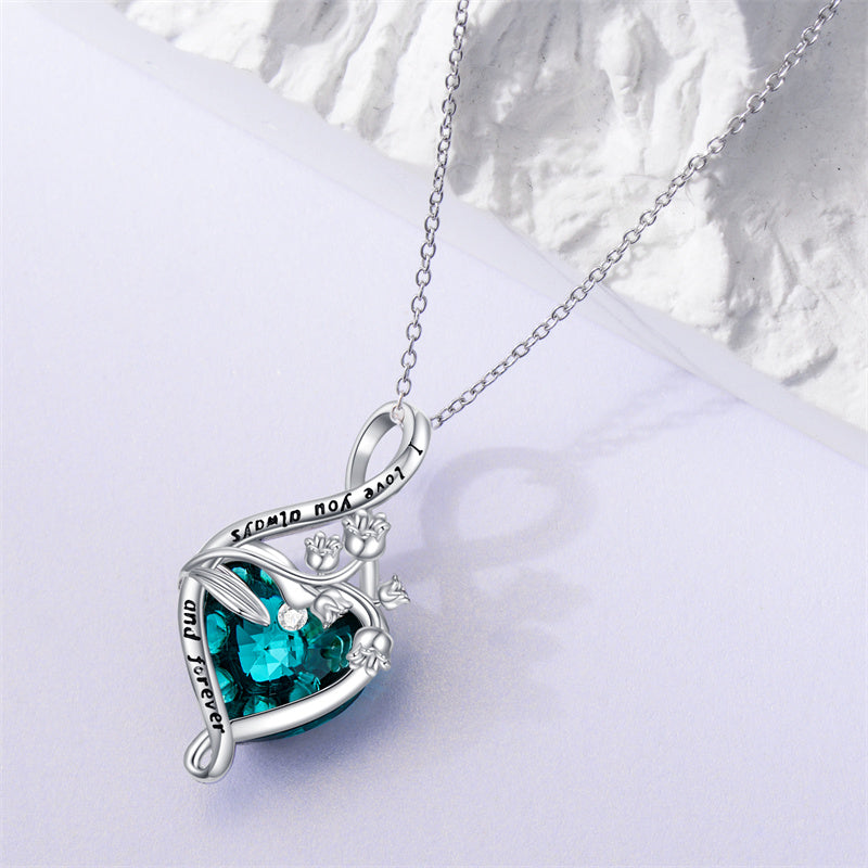 Sterling Silve 12Month  Birthstone Birth Flower Necklace  Pendant Necklace