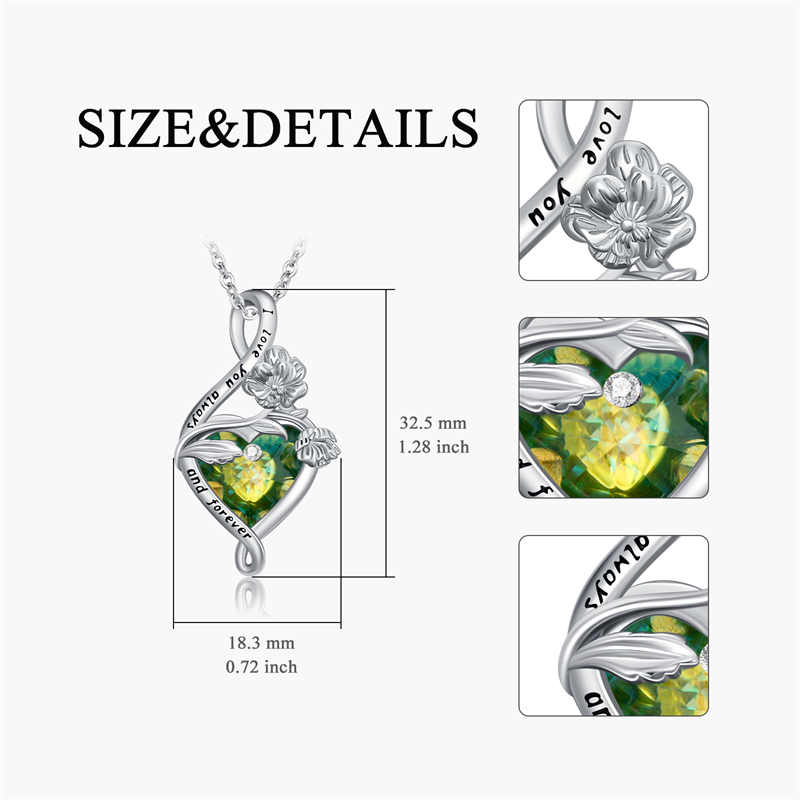 Sterling Silve 12Month  Birthstone Birth Flower Necklace  Pendant Necklace