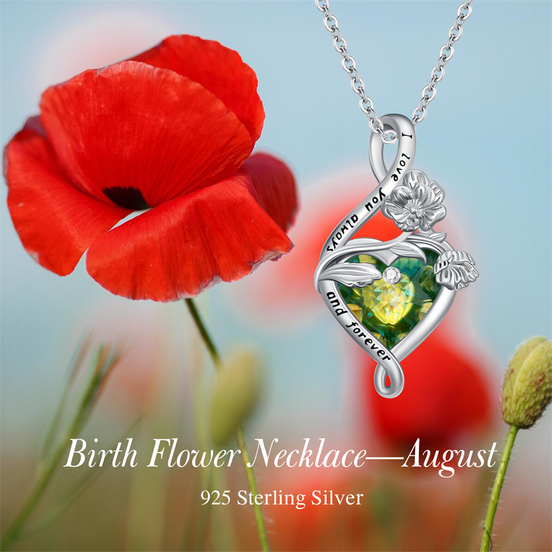 Sterling Silve 12Month  Birthstone Birth Flower Necklace  Pendant Necklace