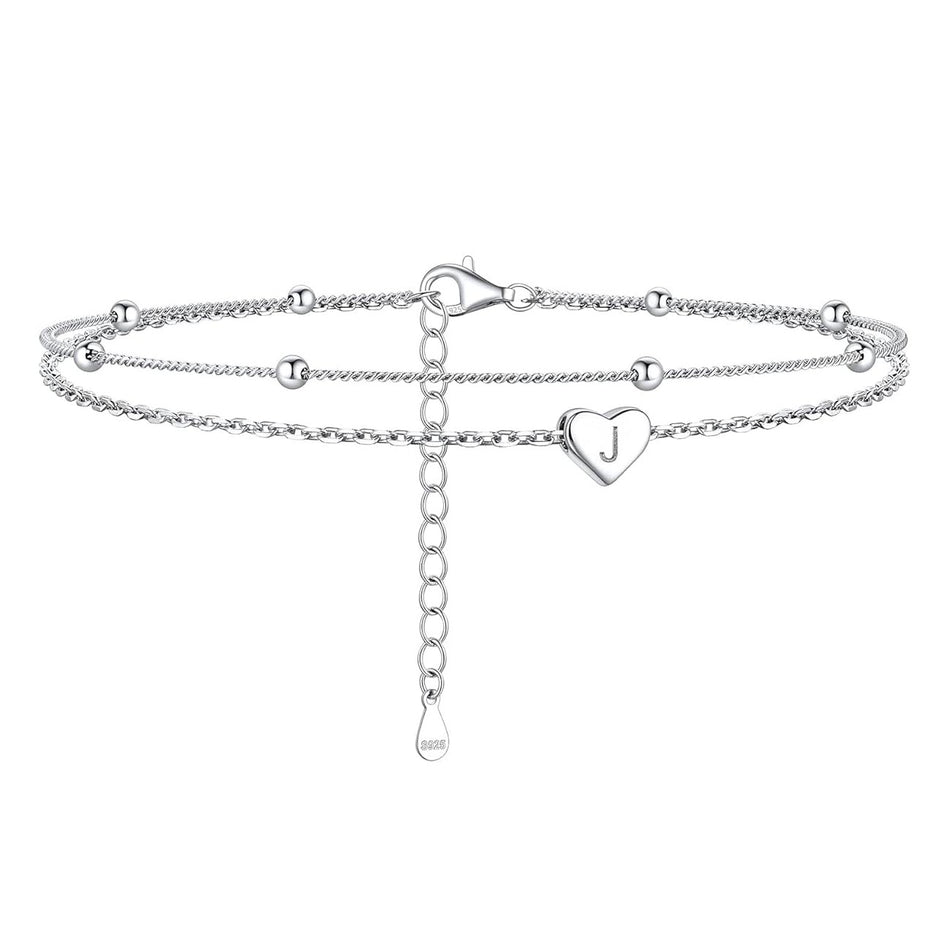 Sterling Silver 26 initials Single Layer Charm Anklet
