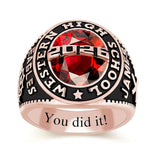 Sterling Silver Personalized Engraved Birthstone Pattern Class Ring Graduation Gift