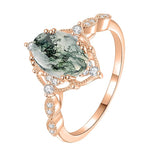 Sterling Silver Personalized Engraved Black Moss Agate Bridal Wedding Promise Engagement Ring for Women