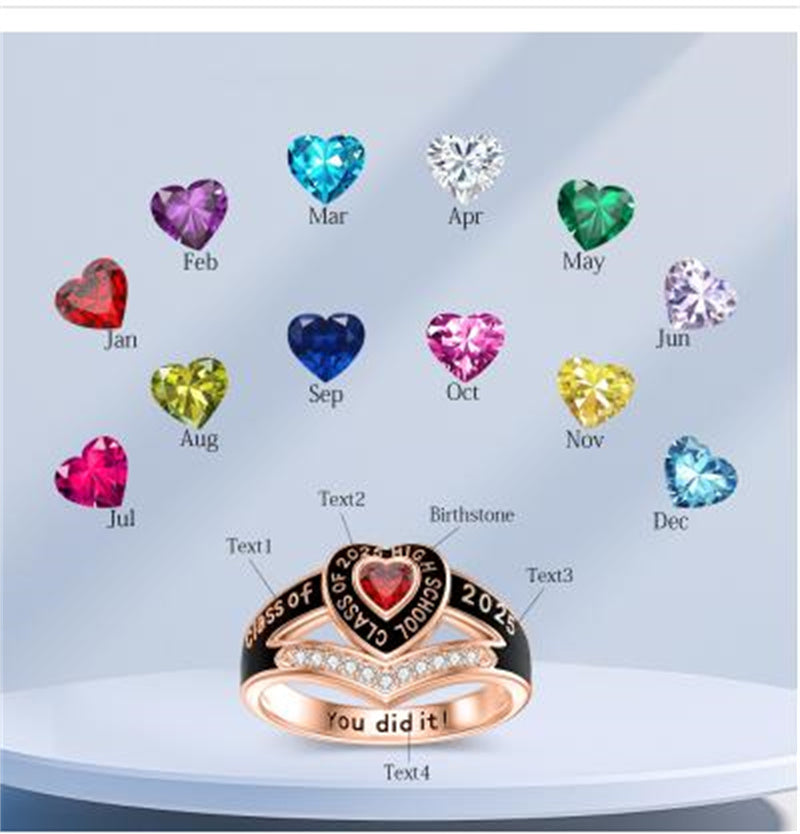 Sterling Silver 10K Gold 14K Gold 18K Gold Fully Personalized Birthstone Engraved Class Ring Graduation Ring