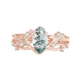 Sterling Silver Personalized Engraved Moss Agate Bridal Wedding Promise Engagement Ring Set for Women