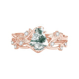 Sterling Silver Personalized Engraved Moss Agate Bridal Wedding Promise Engagement Ring Set for Women