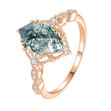 Sterling Silver Personalized Engraved Black Moss Agate Bridal Wedding Promise Engagement Ring for Women