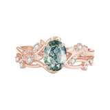 Sterling Silver Personalized Engraved Moss Agate Bridal Wedding Promise Engagement Ring Set for Women