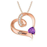 10K 14K 18K Gold Personalized Birthstone Heart Pendant Necklace