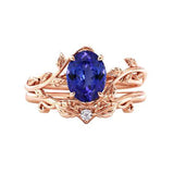 Sterling Silver 10K 14K Gold Leaf Oval Cut Vine Gemstone Set Engagement Wedding Ring