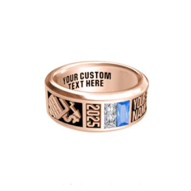 Sterling Silver Personalized 2 Birthstone Engraved 2025 Class Ring