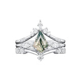 Sterling Silver Personalized Engraved Moss Agate Bridal Wedding Promise Engagement Ring Set for Women