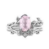 Sterling Silver 10K 14K Gold Leaf Oval Cut Vine Gemstone Set Engagement Wedding Ring