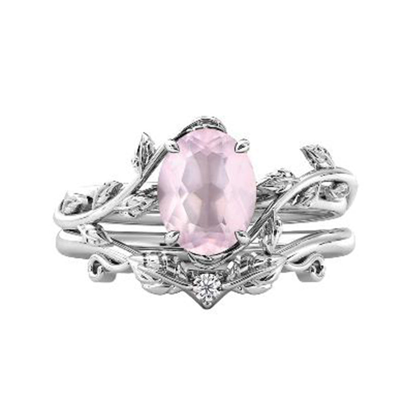 Sterling Silver 10K 14K Gold Leaf Oval Cut Vine Gemstone Set Engagement Wedding Ring