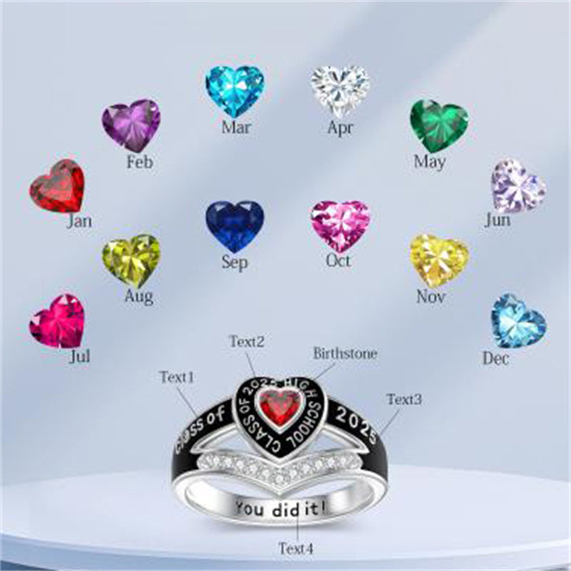 Sterling Silver 10K Gold 14K Gold 18K Gold Fully Personalized Birthstone Engraved Class Ring Graduation Ring