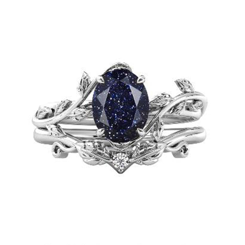 Sterling Silver 10K 14K Gold Leaf Oval Cut Vine Gemstone Set Engagement Wedding Ring