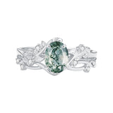 Sterling Silver Personalized Engraved Moss Agate Bridal Wedding Promise Engagement Ring Set for Women