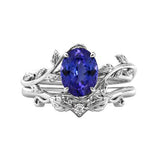 Sterling Silver 10K 14K Gold Leaf Oval Cut Vine Gemstone Set Engagement Wedding Ring