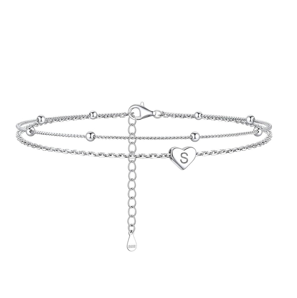 Sterling Silver 26 initials Single Layer Charm Anklet