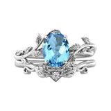 Sterling Silver 10K 14K Gold Leaf Oval Cut Vine Gemstone Set Engagement Wedding Ring