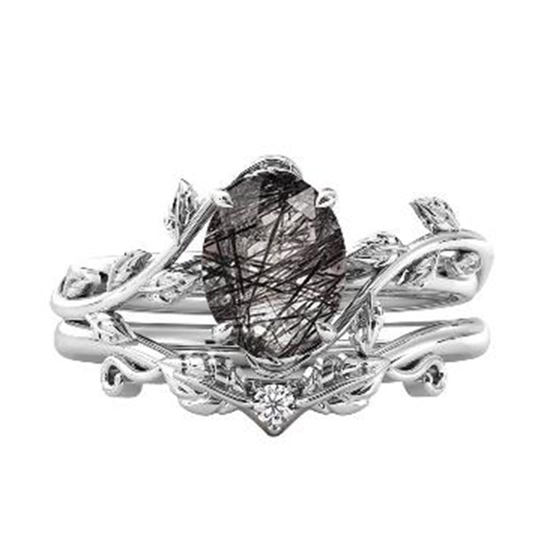 Sterling Silver 10K 14K Gold Leaf Oval Cut Vine Gemstone Set Engagement Wedding Ring